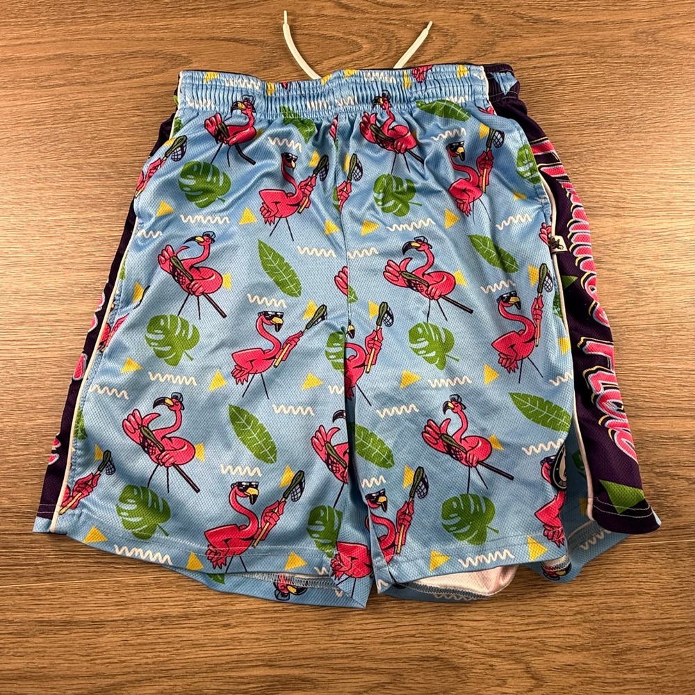 Flow Society Flamingo Flow Lacrosse Shorts Youth XL Blue Pink Mesh Athletic